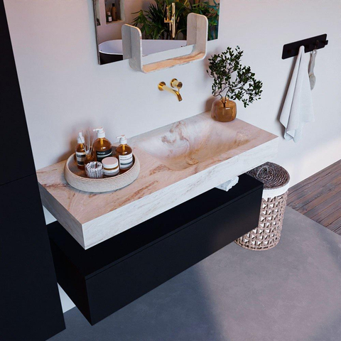MONDIAZ ALAN - DLUX Ensemble de meubles de salle de bains - 110cm - meuble bas - Urban - 1 tiroir - lavabo suspendu - vasque à droite - 0 trous de robinet - Frappe SW804794