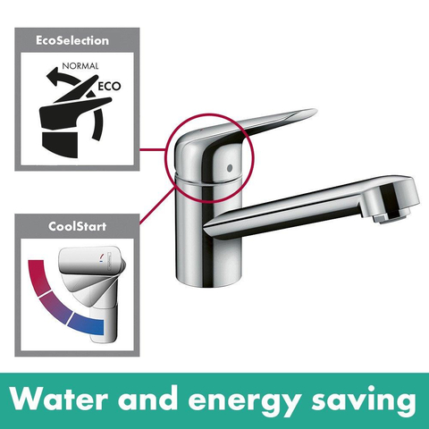 Hansgrohe Focus m42 M4221-H100 1-gats keukenkraan - coolstart EcoClick - met 360° draaibare uitloop - hoogglans chroom SW241706