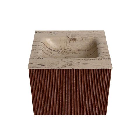 MONDIAZ KURVE-DLUX Meuble de salle de bains 50 cm couleur Ruby avec 1 tiroir et 0 porte. Lavabo GRUNNE Central 1 trou de robinet Arena. SW1431453