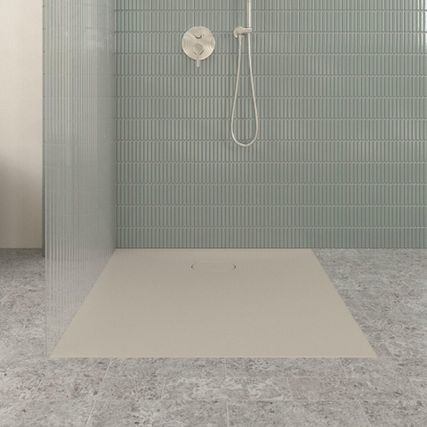 Villeroy & Boch Ecora douchebak - 100x90x3.5cm - afvoer korte zijde - almond (beige) SW1558891