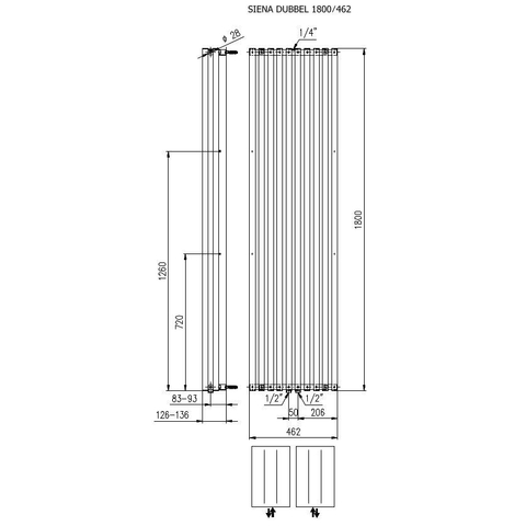 Plieger Siena radiateur design vertical double 1800x462mm 1564W blanc 7253144