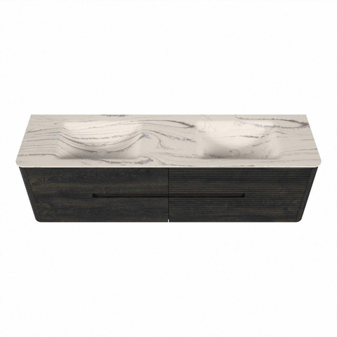 Mondiaz CIRO-DLUX Badkamermeubelset - 170x45x50cm - Solid surface wastafel Nata - 2 wasbak Dubbel - zonder kraangaten - 4 lades - Shadow SW1532599