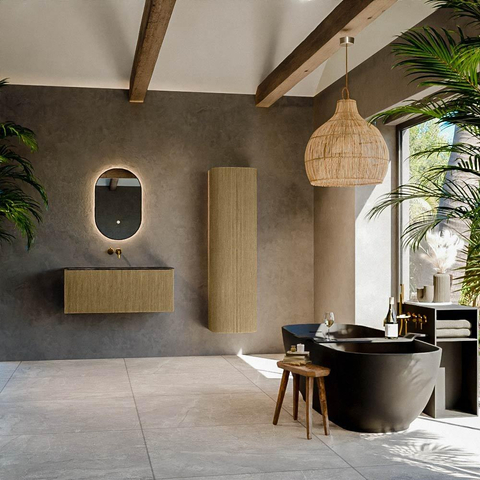 Mondiaz KURVE-DLUX Ensemble meuble de salle de bains - 100x46x40cm - 1 tiroir - lavabo solid surface - central - sans trou de robinet - Dusk SW1415255