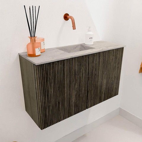 Mondiaz JOYA-DLUX Meuble de toilette 70cm - couleur Shadow - Vasque FAYE position Milieu Sans trou de robinet couleur Glace SW1422757