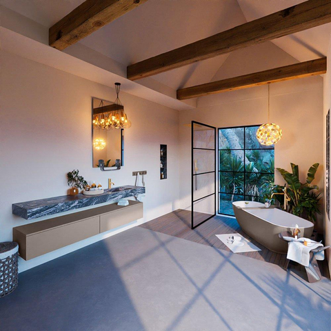 Mondiaz ALAN-DLUX Ensemble de meuble - 200cm - meuble Smoke mat - 2 tiroirs - Lavabo Cloud Lava suspendu - vasque Droite - 1 trou de robinet SW808126