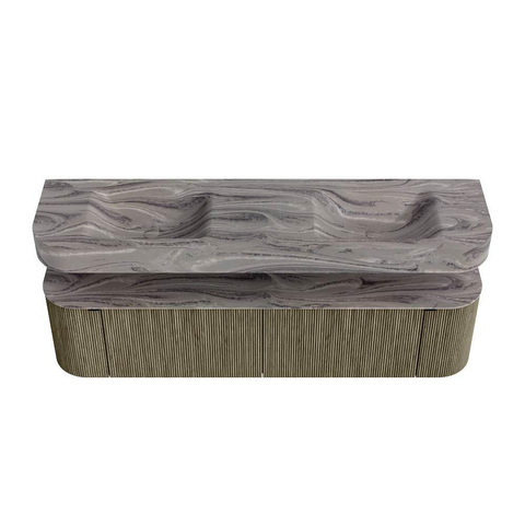 MONDIAZ THOR-DLUX 180cm meuble de salle de bains arrondi gauche + droite couleur Shadow avec 2 tiroirs et 2 portes. Vasque suspendue CLOUD Double 2 trous de robinet couleur Sombra. SW1466354