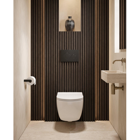 QeramiQ Dely Swirl Toiletset - 36.3x51.7cm - Geberit UP720 Duofix Sigma inbouwreservoir - slim zitting - bedieningsplaat mat zwart - ronde knoppen - mat wit SW1416135
