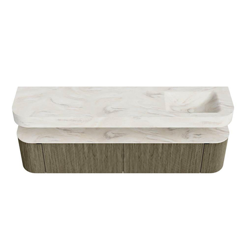 MONDIAZ THOR-DLUX Meuble de salle de bains - 200cm - arrondi gauche + droite - couleur Shadow - 2 tiroirs - 2 portes - Vasque suspendue CLOUD droite 1 trou de robinet couleur Ostra SW1467055