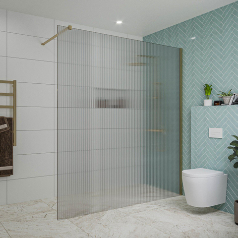 Fortifura Galeria inloopdouche - 180x200cm - ribbelglas - wandarm - PVD - geborsteld messing (goud) SW877051