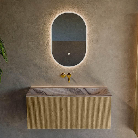 MONDIAZ KURVE-DLUX Meuble de salle de bains 100cm couleur Dusk avec 1 tiroir et 0 porte. Lavabo BIG MEDIUM Milieu sans trou de robinet Sombra. SW1433850