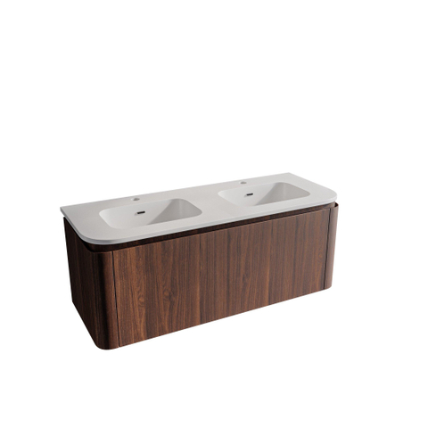 Royal Plaza Terra Ensemble meuble de salle de bains - 120x47x46cm - vasque en céramique blanc brillant - 2 vasques - 2 trous de robinet - 2 tiroirs - châtaignier (noyer) SW1441222
