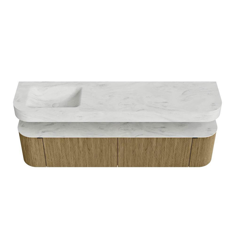 MONDIAZ THOR-DLUX 190cm meuble de salle de bains arrondi gauche + droite couleur Dusk avec 2 tiroirs et 2 portes. Vasque suspendue CLOUD Gauche sans trou de robinet couleur Opalo. SW1466466