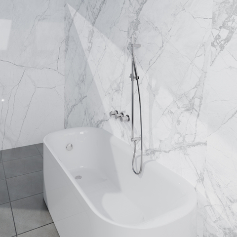 Fortifura Nebbio Badcombinatie-set - thermostaatkraan - glijstang met geïntegreerde wandaansluitbocht - metalen doucheslang - staaf handdouche - badvulcombinatie - chroom SW1238016