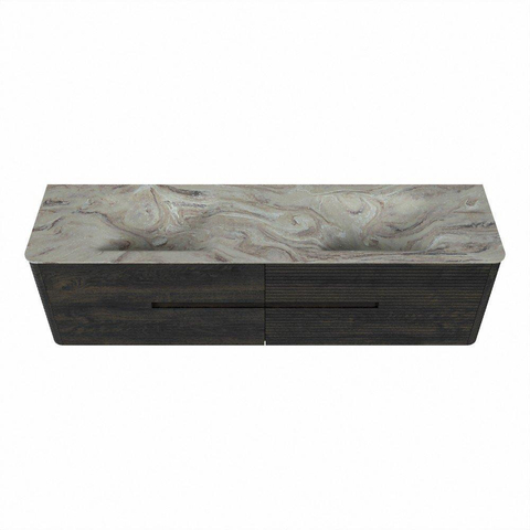 Mondiaz CIRO-DLUX Badkamermeubelset - 180x45x50cm - Solid surface wastafel Glace - 2 wasbak Dubbel - zonder kraangaten - 4 lades - Shadow SW1532238
