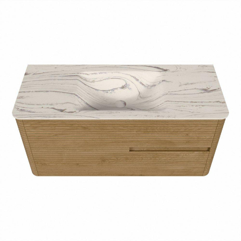 Mondiaz CIRO-DLUX Meuble de salle de bains - 110x45x50cm - Plan vasque solid surface Nata - 1 lavabo Central - 1 trou de robinet - 2 tiroirs - Chêne SW1531443