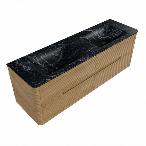 Mondiaz CIRO-DLUX Badkamermeubelset - 150x45x50cm - Solid surface wastafel Lava - 2 wasbak Dubbel - 2 kraangaten - 4 lades - Oak SW1530974