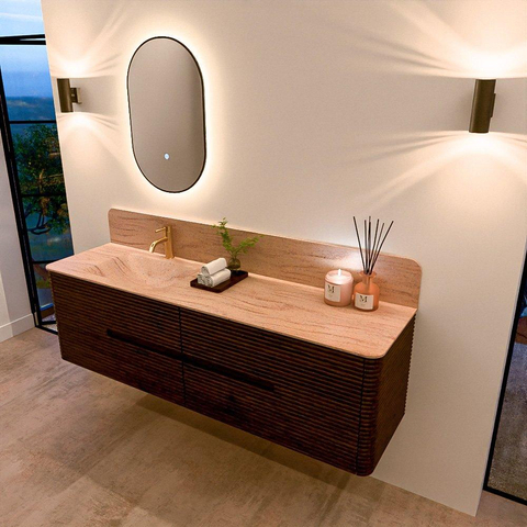 Mondiaz CIRO-DLUX Badkamermeubelset - 170x45x50cm - Solid surface wastafel Saba - 1 wasbak Links - 1 kraangat - 4 lades - Walnut SW1530778