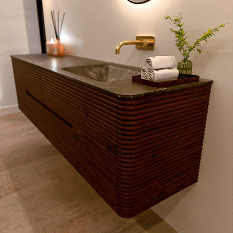 Mondiaz CIRO-DLUX Badkamermeubelset - 180x45x50cm - Solid surface wastafel Lava - 1 wasbak Rechts - zonder kraangaten - 4 lades - Ruby SW1531611