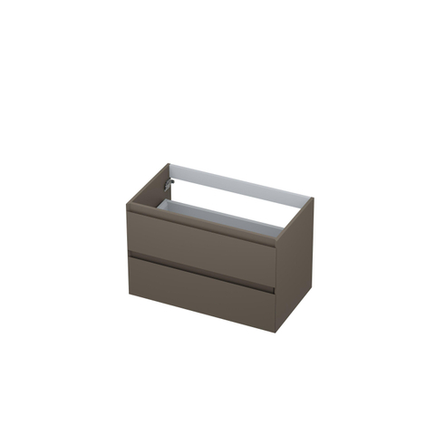 INK meuble sous-lavabo 80x45x52cm 2 tiroirs sans poignées avec finition à 45 degrés tout autour MDF laqué taupe mat SW157924