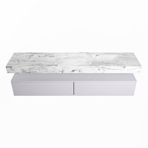 Mondiaz ALAN-DLUX Ensemble de meuble - 200cm - meuble Cale mat - 2 tiroirs - Lavabo Cloud Glace suspendu - vasque Droite - 0 trous de robinet SW805756
