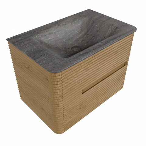 Mondiaz CIRO-DLUX Ensemble de meubles de salle de bains - 70x45x50cm - lavabo en solid surface Oza - 1 vasque au milieu - sans trous de robinet - 2 tiroirs - Chêne SW1531100