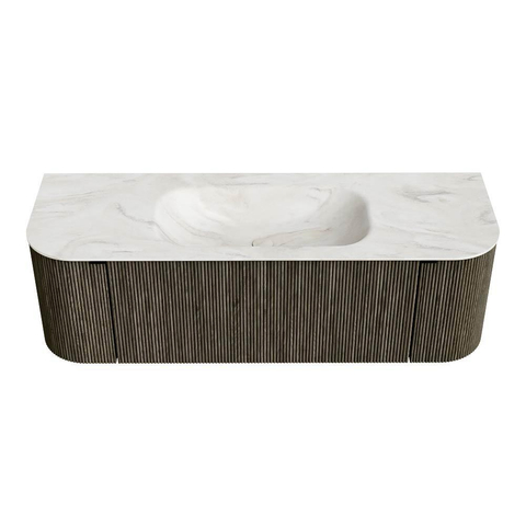 Mondiaz KURVE-DLUX Ensemble de meubles de salle de bains - 140x46x40cm - 1 tiroir - 2 portes - lavabo solid surface - central - sans trou de robinet - Shadow SW1414447