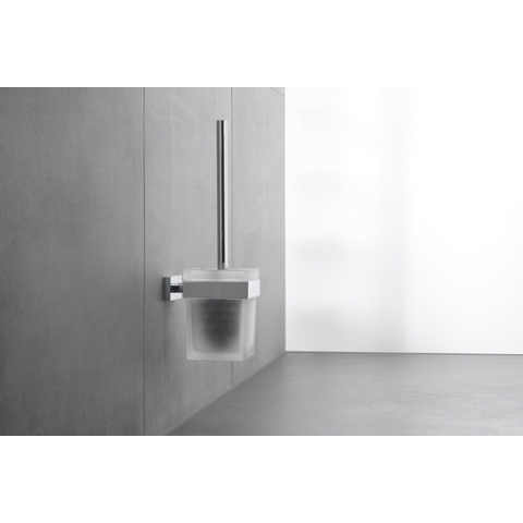 Duravit Karree Closetborstelgarnituur - met matglas wandmodel - hoogglans chroom SW55122