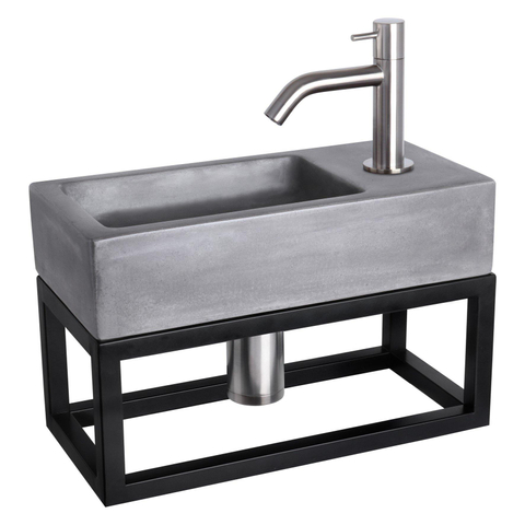 Differnz Ravo pack lave-mains – 38,5 x 18,5 x 25 cm – béton gris foncé – robinet courbé chromé mat – avec cadre noir SW373237