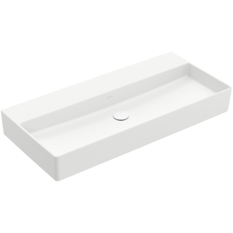 Villeroy & Boch memento 2.0 wastafel - voor handdoekhouders - 100x47cm - zonder overloop - zonder kraangat CeramicPlus - Stone White (mat wit) SW336047