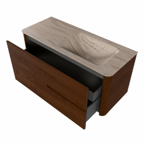 Mondiaz CIRO-DLUX Badkamermeubelset - 110x45x50cm - Solid surface wastafel Saba - 1 wasbak Rechts - 1 kraangat - 2 lades - Ruby SW1532145