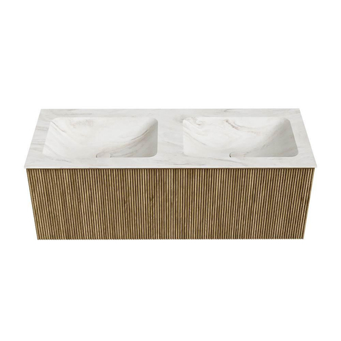 Mondiaz KURVE-DLUX Badkamermeubelset - 120x46x40cm - 1 lade - wastafel solid surface - dubbel - zonder kraangat - Dusk SW1415168