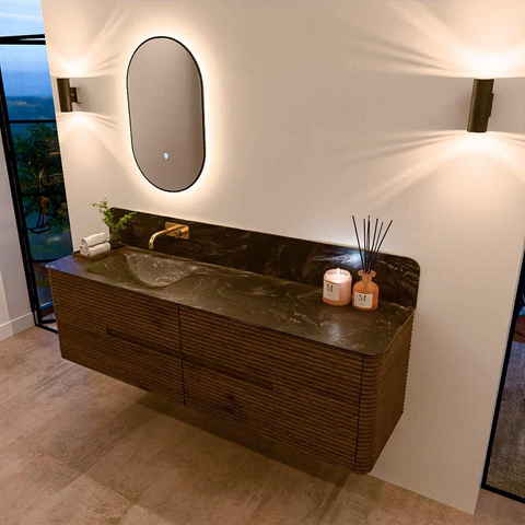 Mondiaz CIRO-DLUX Badkamermeubelset - 170x45x50cm - Solid surface wastafel Lava - 1 wasbak Links - zonder kraangaten - 4 lades - Dusk SW1533064