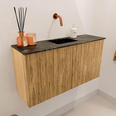Mondiaz JOYA-DLUX Meuble de toilette 80cm - couleur Chêne - Vasque FAYE position Milieu Sans trou de robinet couleur Lava SW1422047