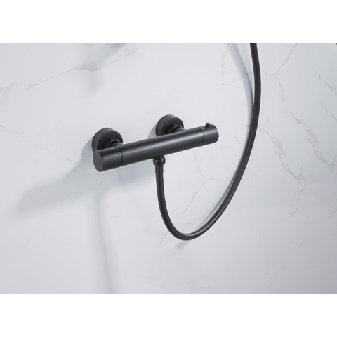 Fortifura Calvi Thermostatische Douchekraan - opbouw - zwart mat -(licht beschadigd) OUTLET UDEN STORE31171