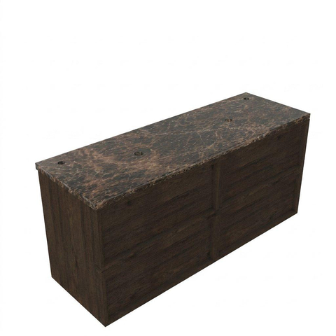 Saniclass Holz Frame Badkamermeubelset - 140x45x63cm - Noche natuurstenen topblad dark emperador - 2 kraangaten - 4 lades - mat eiken charcoal (hout) SW1579952