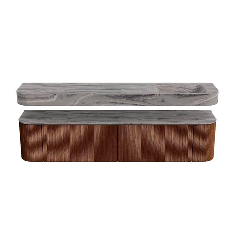 MONDIAZ THOR-DLUX Meuble de salle de bains - 200cm - arrondi gauche + droite - couleur Ruby - 2 tiroirs et 2 portes - Vasque suspendue CLOUD Droite 1 trou de robinet - couleur Sombra SW1467339