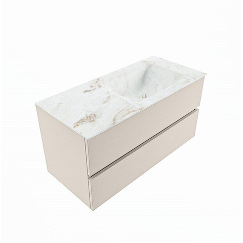 VICA-DLUX meuble sous lavabo 100cm Linen 2 tiroirs. Lavabo encastré CLOUD à droite 1 trou de robinet, couleur Frappe. SW902528