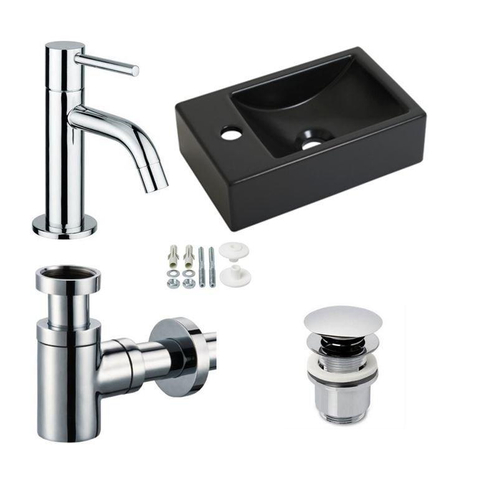Plieger Houston pack lave-mains – 37 x 23 x 11 cm – céramique noir mat – perçage à gauche – robinet chromé SW648303