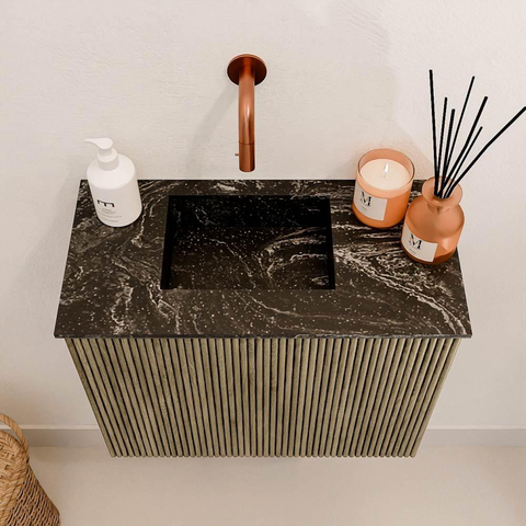 Mondiaz JOYA-DLUX 50cm toiletmeubel - kleur Dusk - Wastafel FAYE positie Links Zonder kraangat kleur Lava. SW1423211