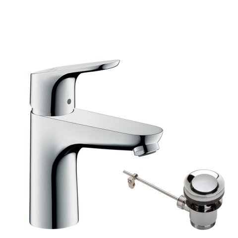 Hansgrohe Focus Eengreeps wastafelmengkraan - 100 - coolstart - met PopUp - trekwaste - hoogglans chroom 0450686