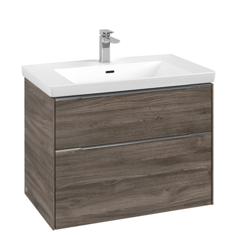 Villeroy & Boch Subway 3.0 wastafelonderbouwkast - met 2 laden - met grepen aluminium glanzend - 77.2x57.6x47.8 - Stone Oak (hout) SW641629