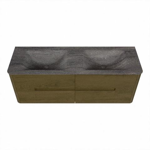 Mondiaz CIRO-DLUX Meuble de salle de bains avec vasque - 140x45x50cm - Plan vasque solid surface Oza - 2 vasques Double - 2 trous de robinetterie - 4 tiroirs - Dusk SW1533282