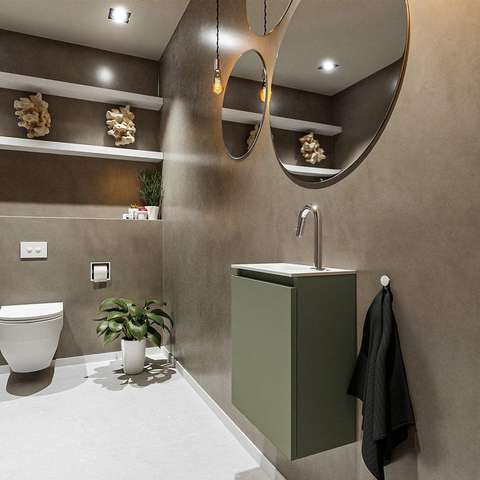 MONDIAZ TURE Kit lave-mains - 40x23x50cm - 1 trou de robinet - 1 porte - armée mate - Lavabo à gauche - Acrylique Blanc SW474976