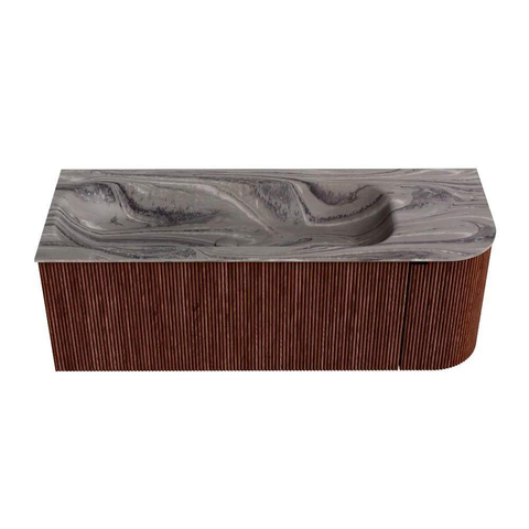 MONDIAZ KURVE-DLUX 125cm badmeubel ronding Rechts kleur Ruby met 1 lade en 1 deur. Wastafel BIG MEDIUM Links 1 kraangat Sombra. SW1433956