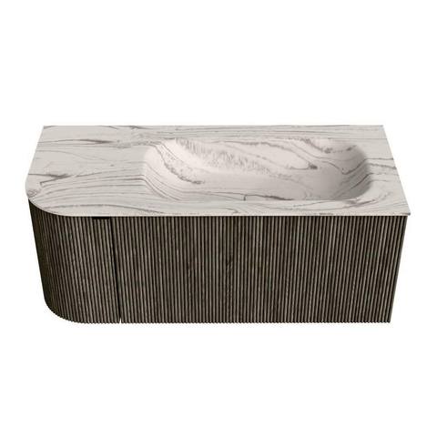 MONDIAZ KURVE-DLUX 105cm badmeubel ronding Links kleur Shadow met 1 lade en 1 deur. Wastafel BIG SMALL Rechts 1 kraangat Nata. SW1432294