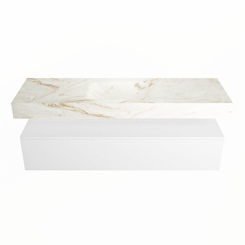 Mondiaz ALAN-DLUX Ensemble de meuble - 150cm - meuble Talc mat - 1 tiroir - Lavabo Cloud Frappe suspendu - vasque Centre - 0 trous de robinet SW804678