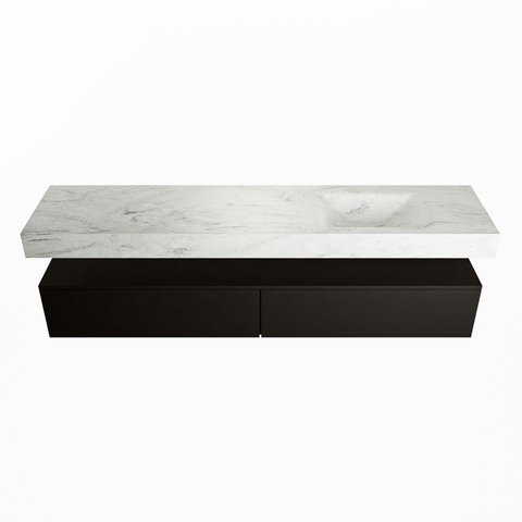Mondiaz ALAN-DLUX Ensemble de meuble - 200cm - meuble Urban mat - 2 tiroirs - Lavabo Cloud Opalo suspendu - vasque Droite - 0 trous de robinet SW806491