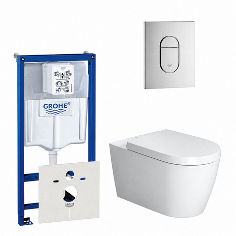 Duravit Starck Me Pack WC avec réservoir encastrable, cuvette murale à fond creux avec abattant frein de chute et plaque de commande vertical chrome SW158525