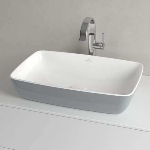 Villeroy & Boch Artis opzetwastafel rechthoekig - 58x38x12.5cm - zonder kraangat - zonder overloop - French Linen (glans grijs) SW68846
