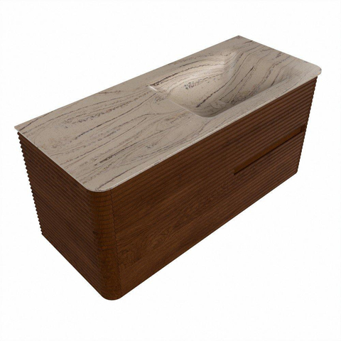 Mondiaz CIRO-DLUX Meuble de salle de bains - 110x45x50cm - Plan vasque solid surface Arena - 1 vasque à droite - sans trous de robinet - 2 tiroirs - Ruby SW1531723